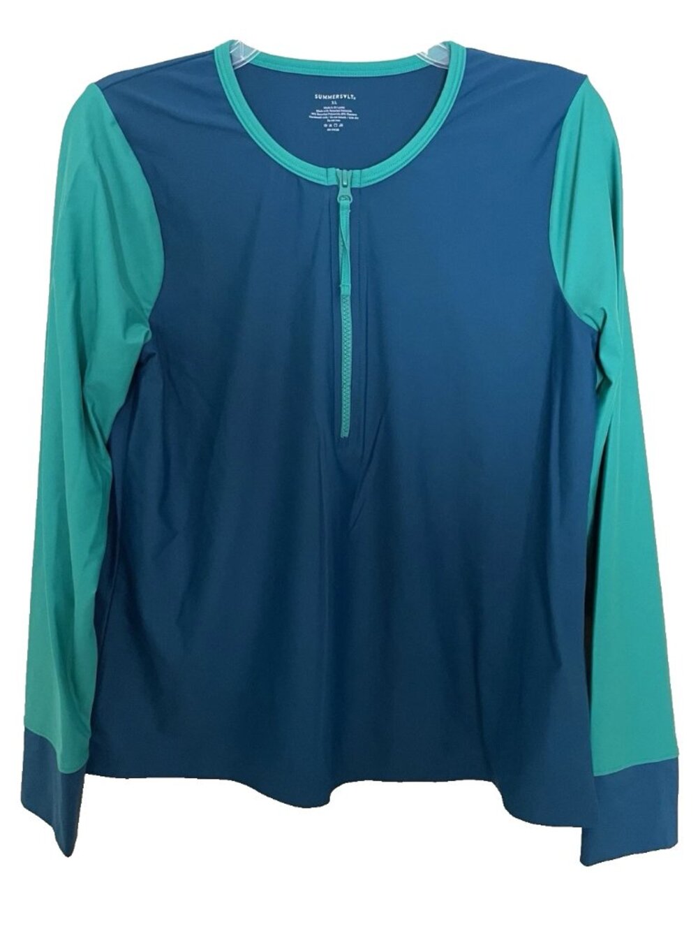 Summersalt Make Waves Rash Guard Women's XL Long Sleeve 1/2 Zip Seaweed Seagrass
